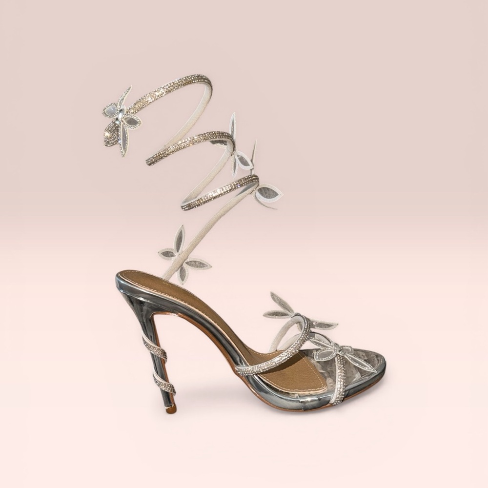 Miss Lola Silver Floral Heels